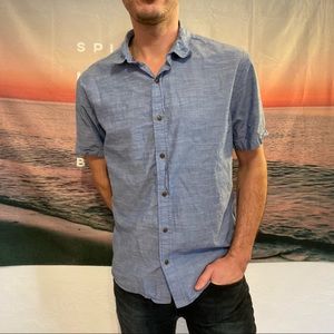 tentree New Navy Denim Blue Woven Gilligan Button Down Dress Shirt Size 2XL tentree New Navy Denim Blue Woven Gilligan Button Down Dress Shirt Size 2XL